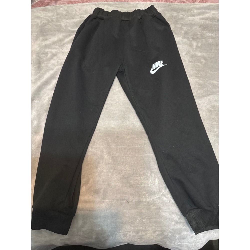 Nike Kids Sportswear Jogger Sweatpants Black White Logo Cuffed Pants